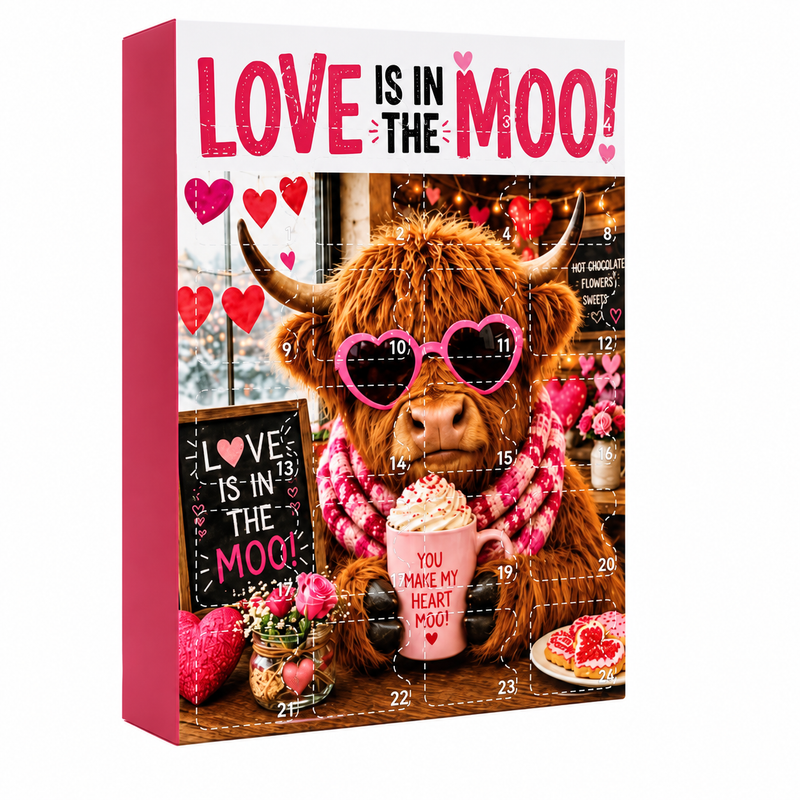 Love Is in the Moo! – 24-Day Highland Cow Advent Calendar | 3D Mystery Cow Collectibles