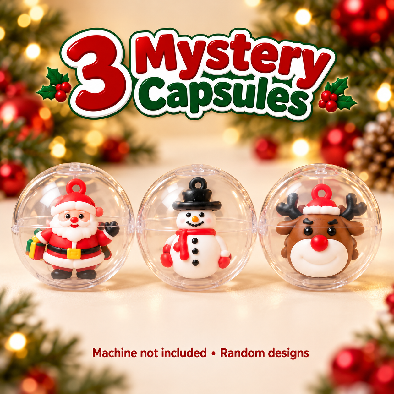 Three mystery refill capsules, machine not included; random designs